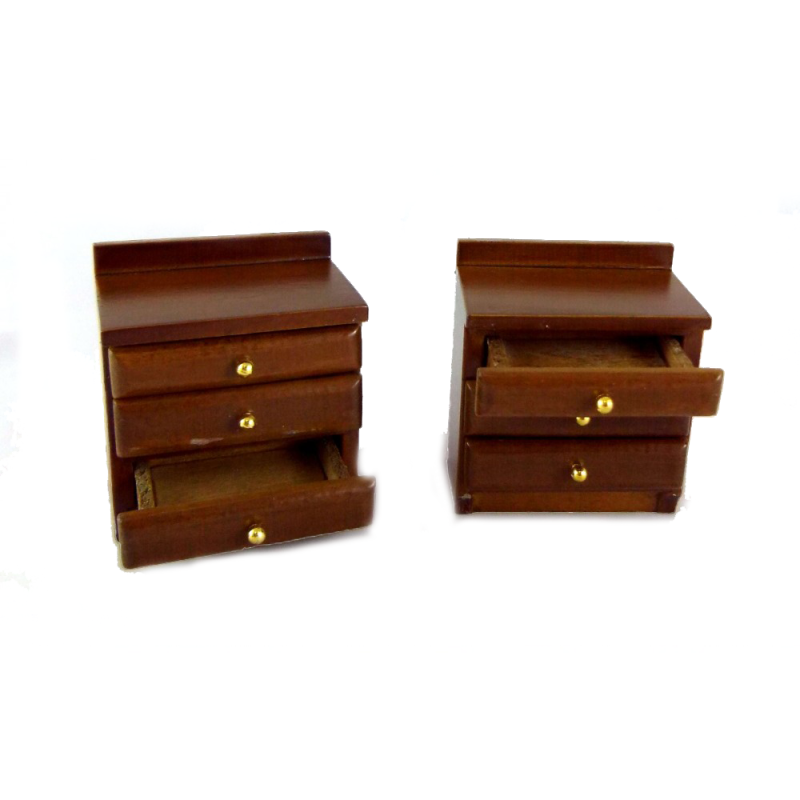 Dolls House 2 Walnut Bedside Cabinet Chests Miniature 1:12 Bedroom Furniture