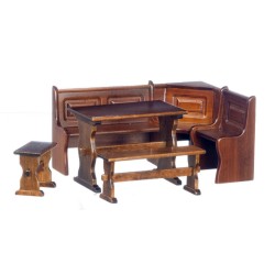 Dolls House Walnut Wood Nook Dining Set Kitchen Pub Bar Complete Furniture Set