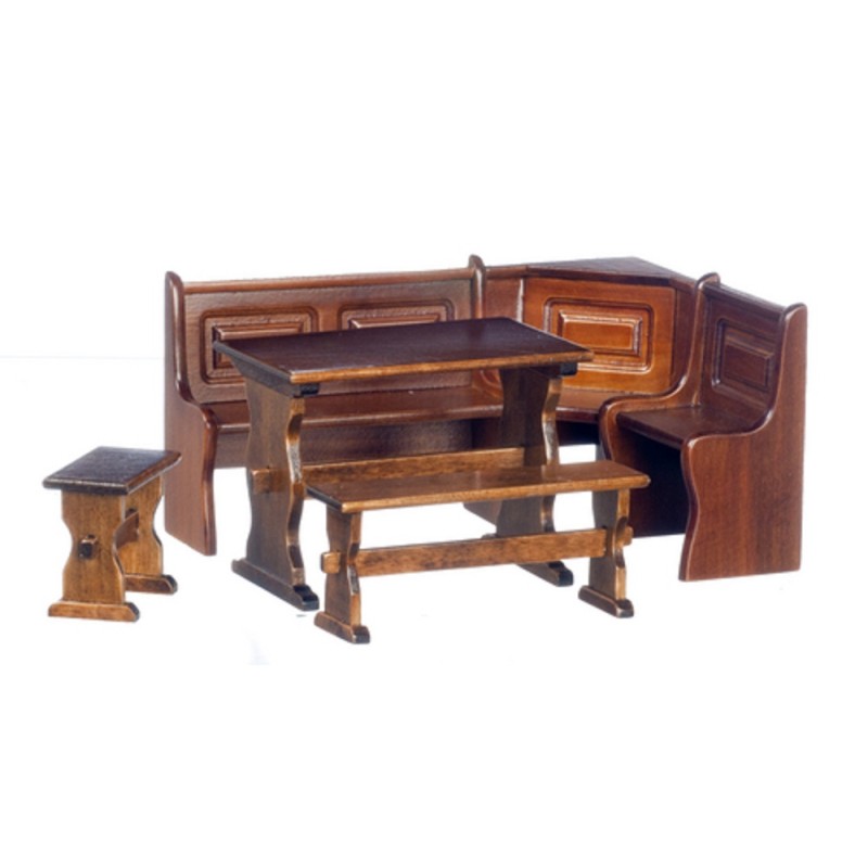 Dolls House Walnut Wood Nook Dining Set Kitchen Pub Bar Complete Furniture Set