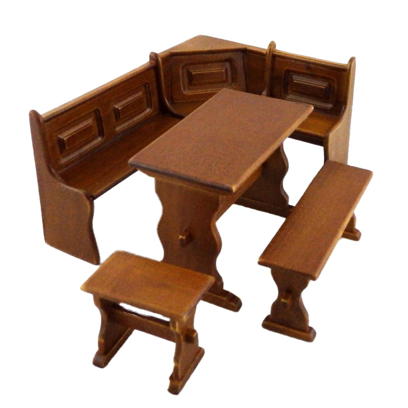 Dolls House Walnut Wood Nook Dining Set Kitchen Pub Bar Complete Furniture Set