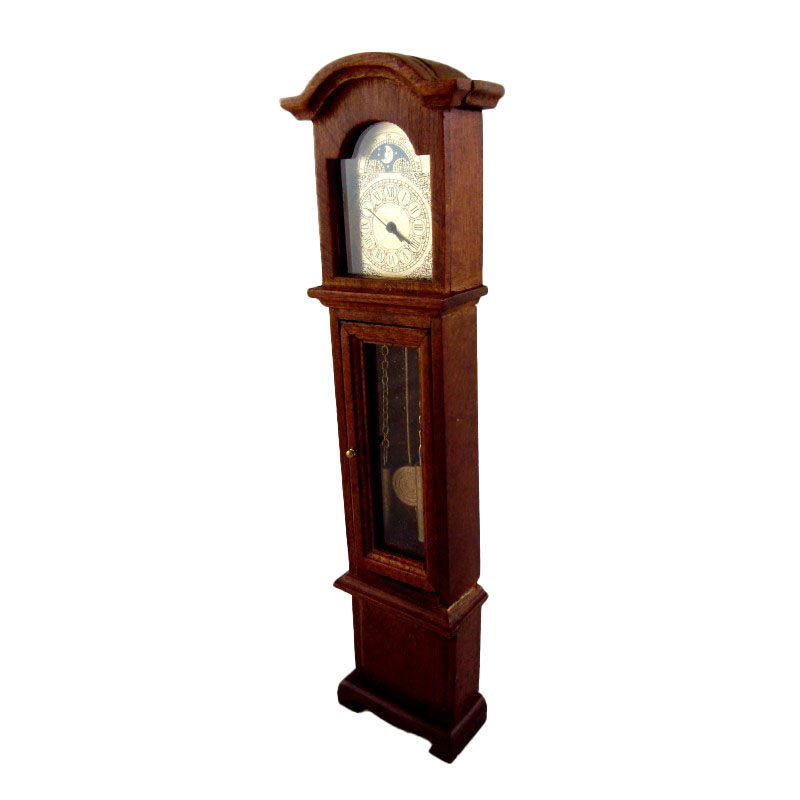 Dolls House Walnut Working Quartz Victorian Grandfather Clock Miniature 1:12