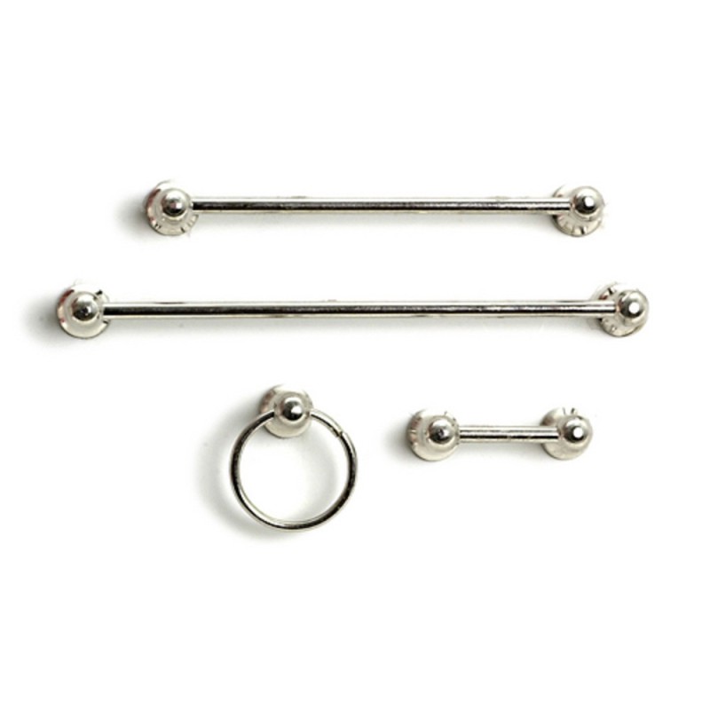 Dolls House Miniature 1:12 Accessory Bathroom Fittings Chrome Towel Rail Set