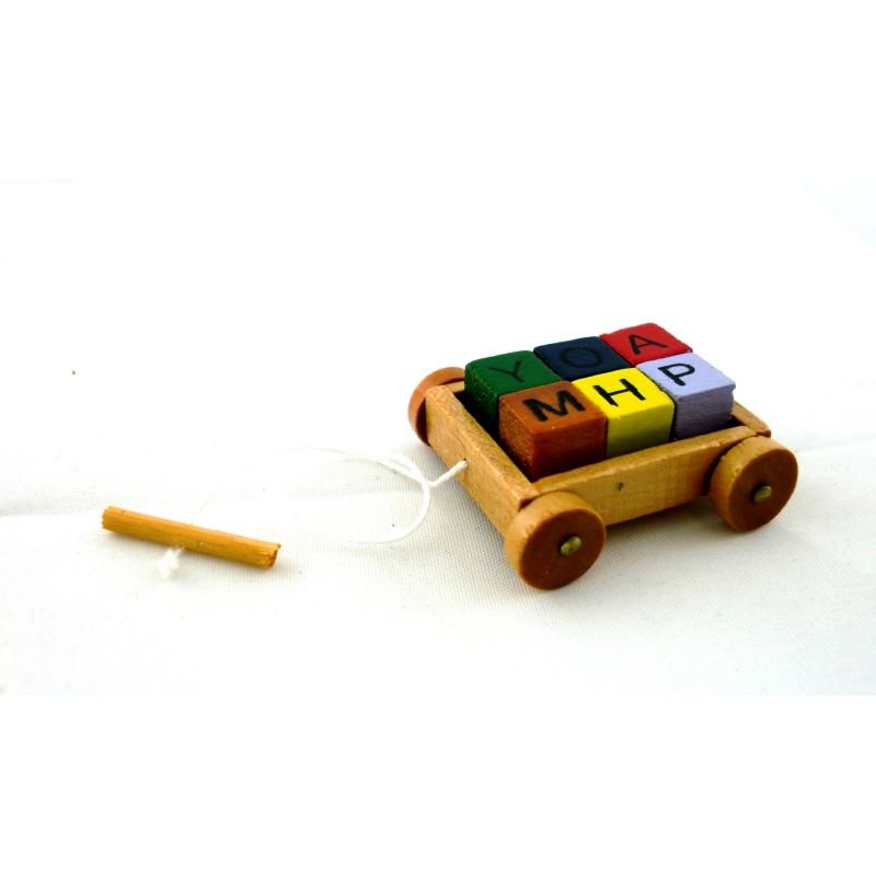 Dolls House Miniature Nursery Toy Shop Accessory Pull Along Wagon and Blocks