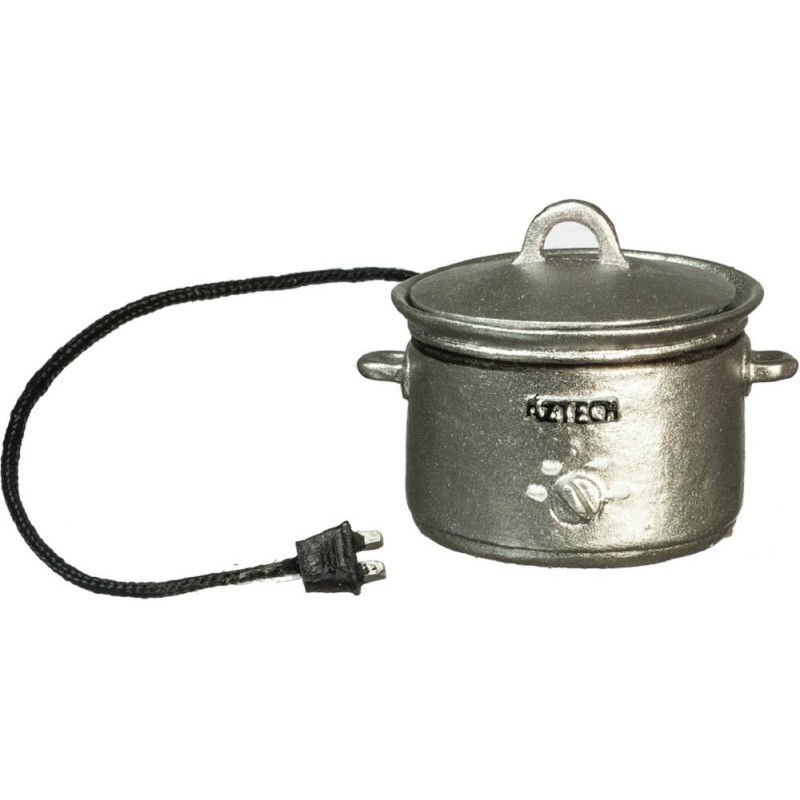 Dolls House Silver Crockpot Slow Cooker with Cord Miniature Kitchen Accessory