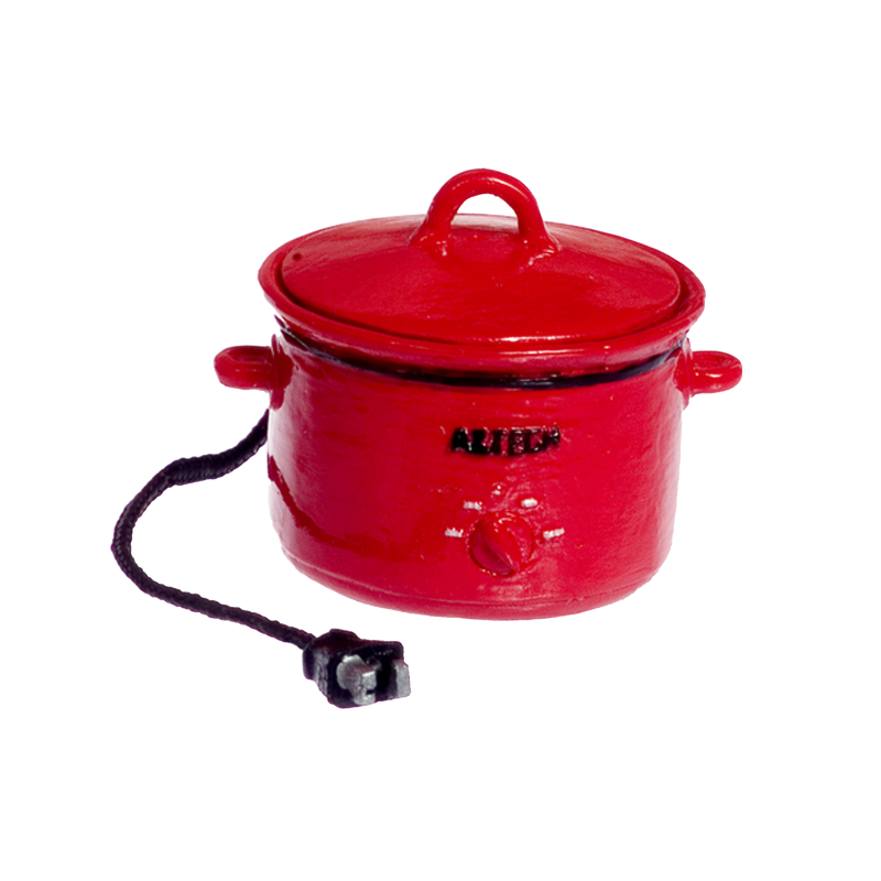 Dolls House Red Crockpot Slow Cooker with Cord Miniature Kitchen Accessory 1:12