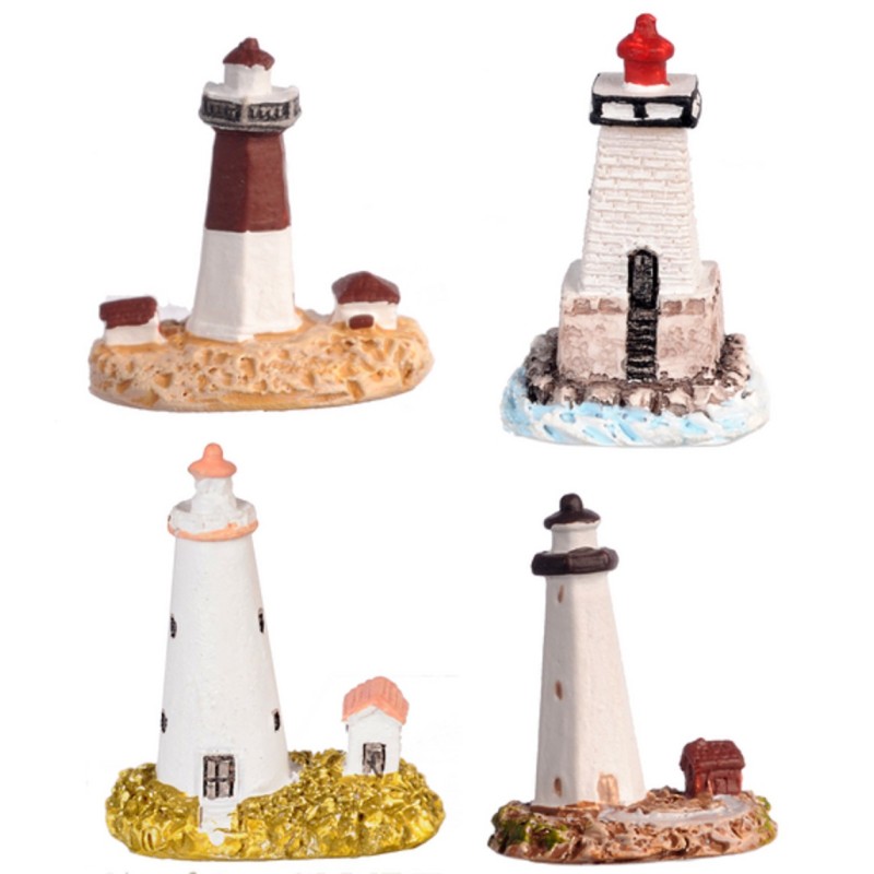 Dolls House Coastal Decor Nautical Ornament 4 Miniature Lighthouses