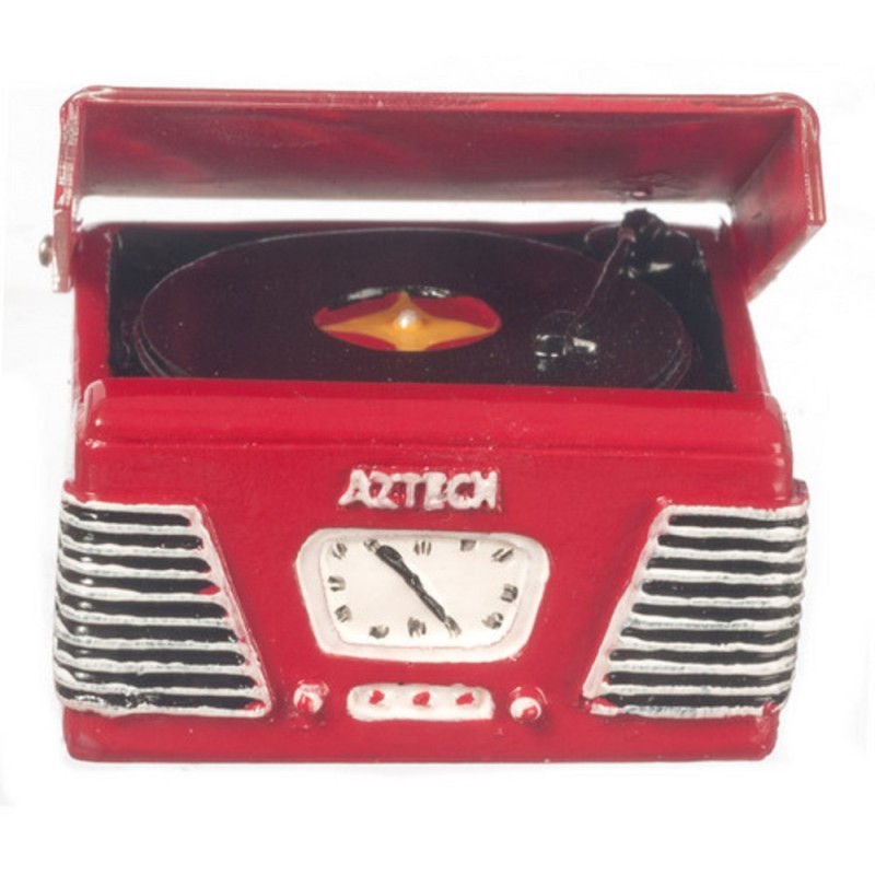 Dolls House 1950's Record Player Turntable in Red Miniature Music Room Accessory