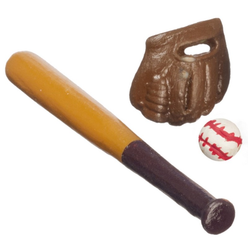 Dolls House Baseball Bat Glove & Ball Miniature Games Accessory 1:12 Scale