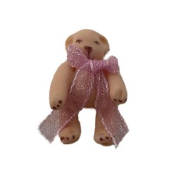Dolls House Small Teddy with Pink Bow Miniature Nursery Toy Shop Accessory 1:12