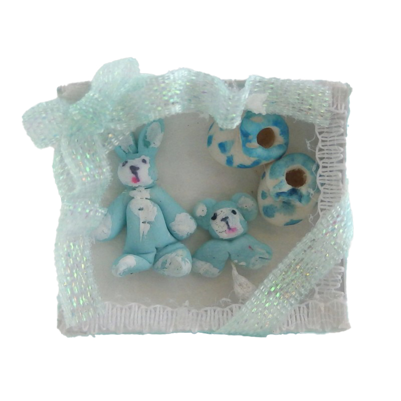 Dolls House Baby Boys Boxed Teddy Gift Set Miniature Shop Nursery 1:12 Accessory