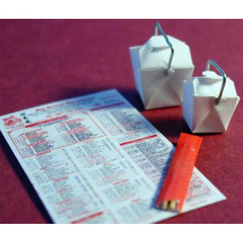 Dolls House Chinese Take Out Away Carton Menu & Chopsticks Miniature