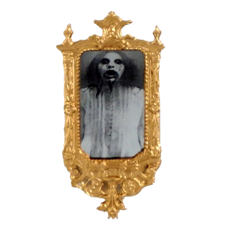 Dolls House Gothic Ornate Gold Framed Ghost Mirror 1:12 Halloween 