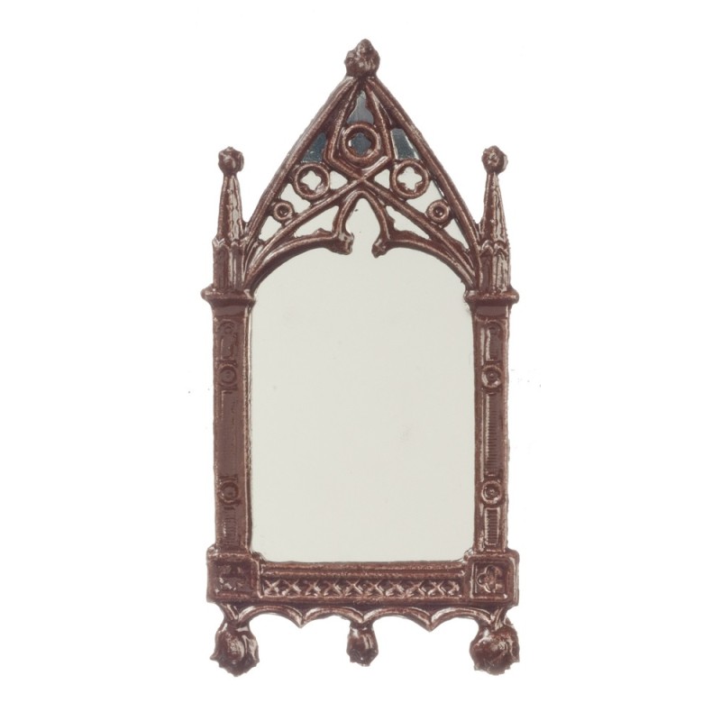 Dolls House Artisan Miniature Accessory Small Brown Metal Cathedral Mirror