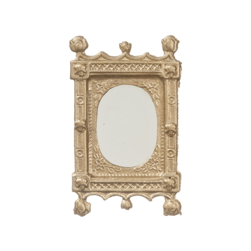 Dolls House Artisan Miniature Accessory Small Gold Metal Ornate Mirror