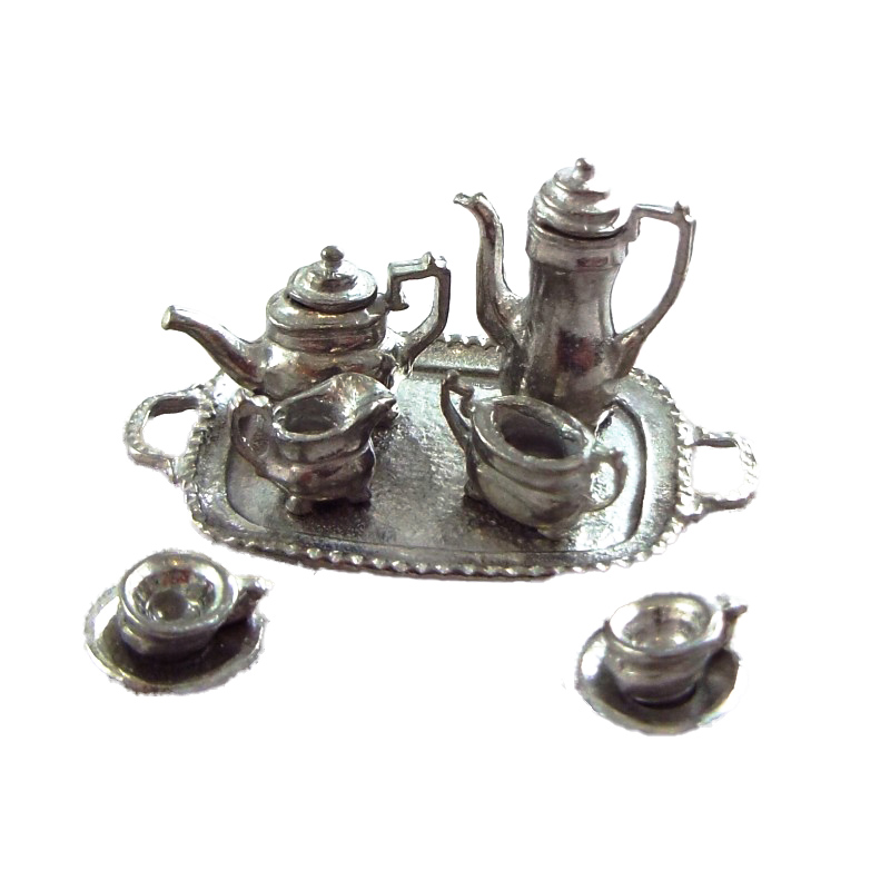 Dolls House 1:24 Scale Miniature Dining Room Accessory Pewter Silver Tea Set