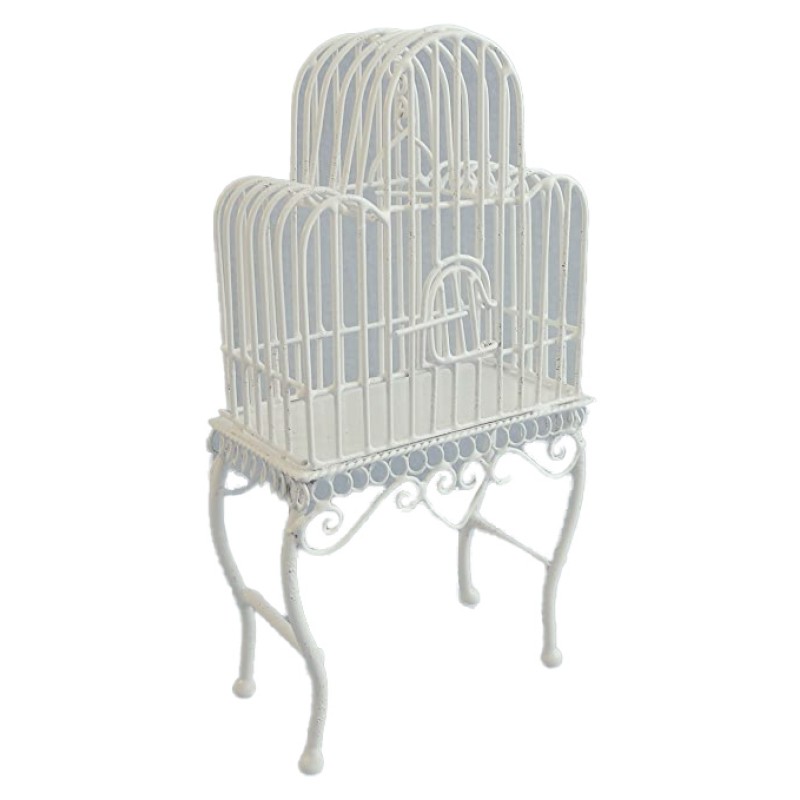 Dolls House Victorian White Wire Wrought Iron Bird Cage Miniature Pet Accessory