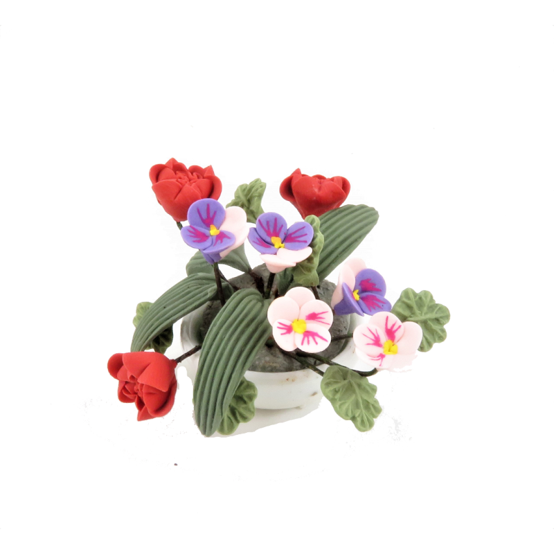 Dolls House Flower Display in Round Bowl Red Pink Table Centre Accessory Dolls House Flower Display in Round Bowl Red Pink Table Centre Accessory