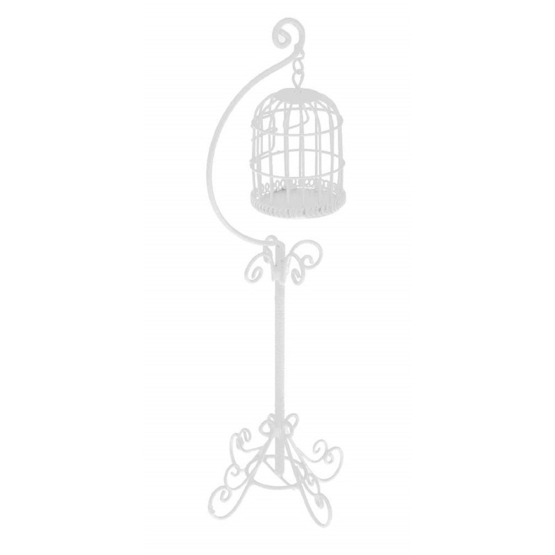 Dolls House White Wire Wrought Iron Hanging Bird Cage Birdcage Pet Accessory