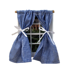 Dolls House Blue Gingham Curtains on Rail Tied Back Miniature 1:12 Accessory