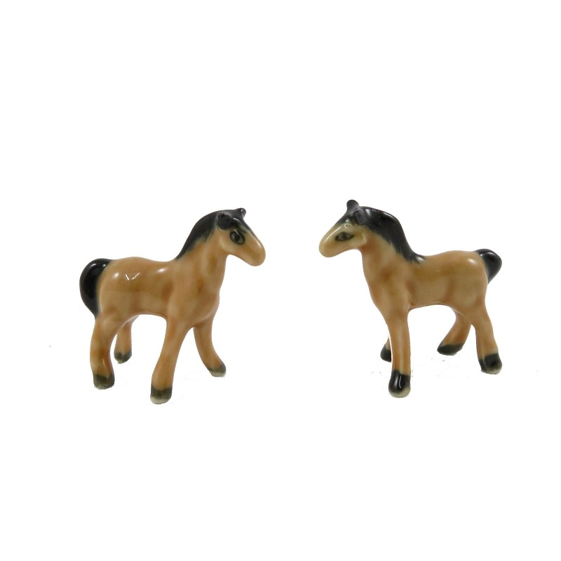 Dolls House Pair of Ceramic Horse Ornaments Miniature Porcelain Accessory 