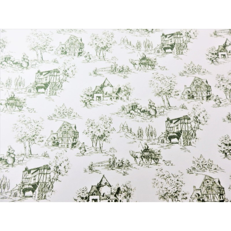 Dolls House Toile de Jouy Green on White Miniature Picture Print Wallpaper 1:12