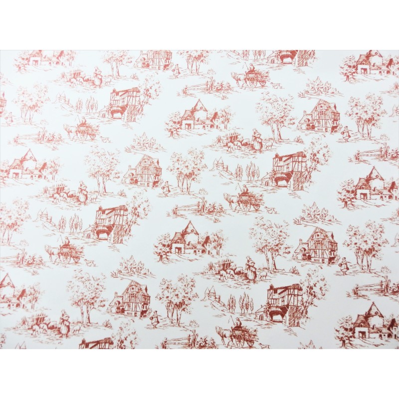 Dolls House Toile de Jouy Red on White Miniature Picture Print Wallpaper 1:12