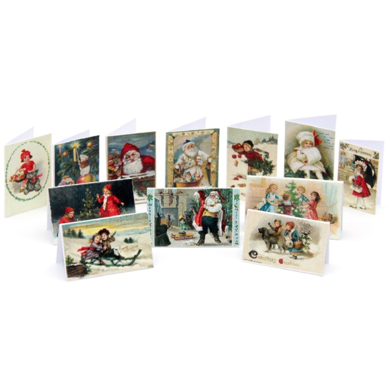 Dolls House 12 Old Fashioned Christmas Cards Miniature Decoration Accessory 1:12