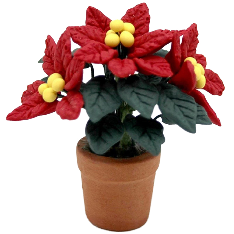 Dolls House Red Poinsettia in Pot Miniature Christmas Flower Garden Accessory