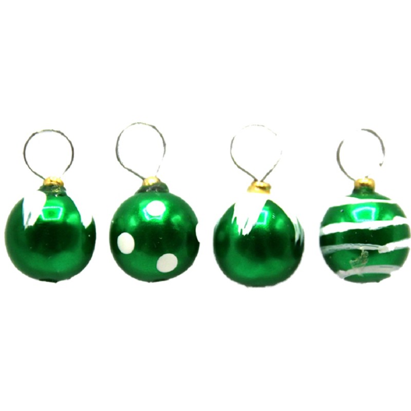 Dolls House Green & White Baubles Miniature Christmas Tree Ornaments Decorations