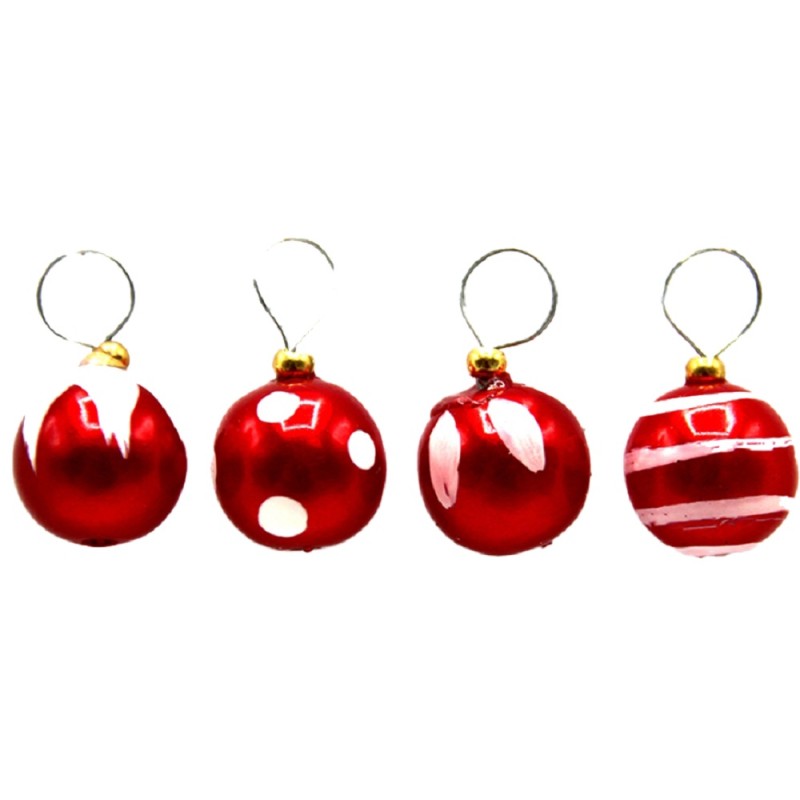 Dolls House Red & White Baubles Miniature Christmas Tree Ornaments Decorations