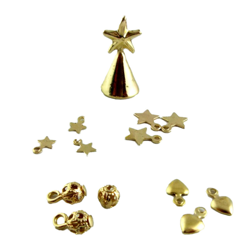 Dolls House Gold Christmas Tree Decoration Ornament Set Miniature Accessory