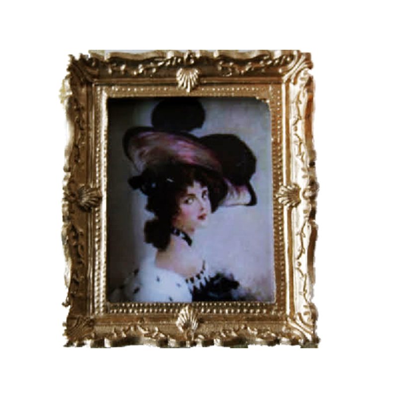 Dolls House Victorian Lady in Hat Painting Gold Frame Miniature Accessory 