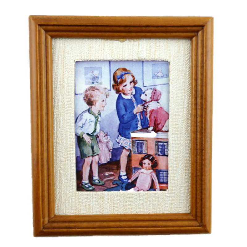 Dolls House Miniature The Playroom Picture Painting in Walnut Frame