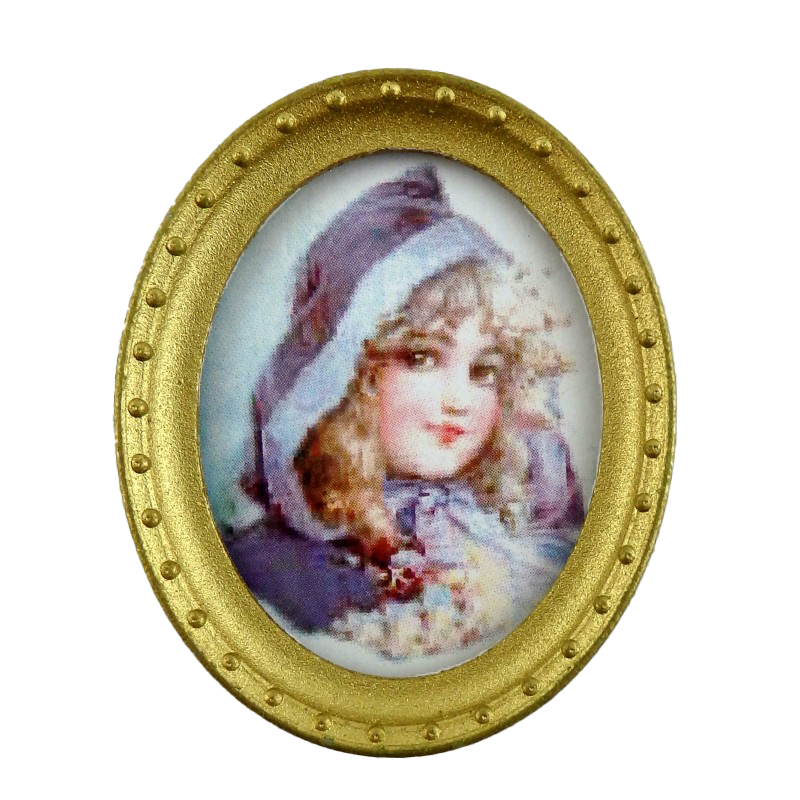 Dolls House Miniature Young Girl Portrait Picture Oval Gold Frame B