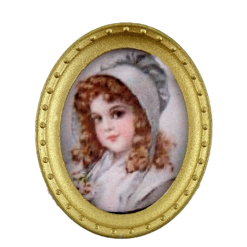 Dolls House Young Girl Portrait Picture Oval Gold Frame A Miniature Accessory