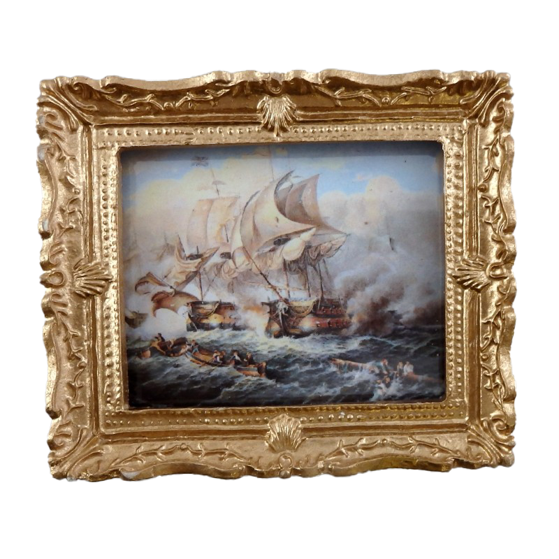 Dolls House Miniature Accessory Battle at Sea Painting Gold Frame