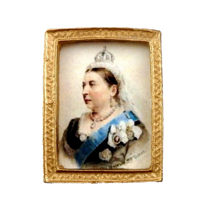 DOLLS MINIATURE QUEEN VICTORIA PAINTING GOLD COLOUR FRAME A8 