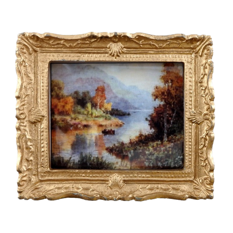 Dolls House Miniature Scenic Scottish Loch Painting Gold Frame