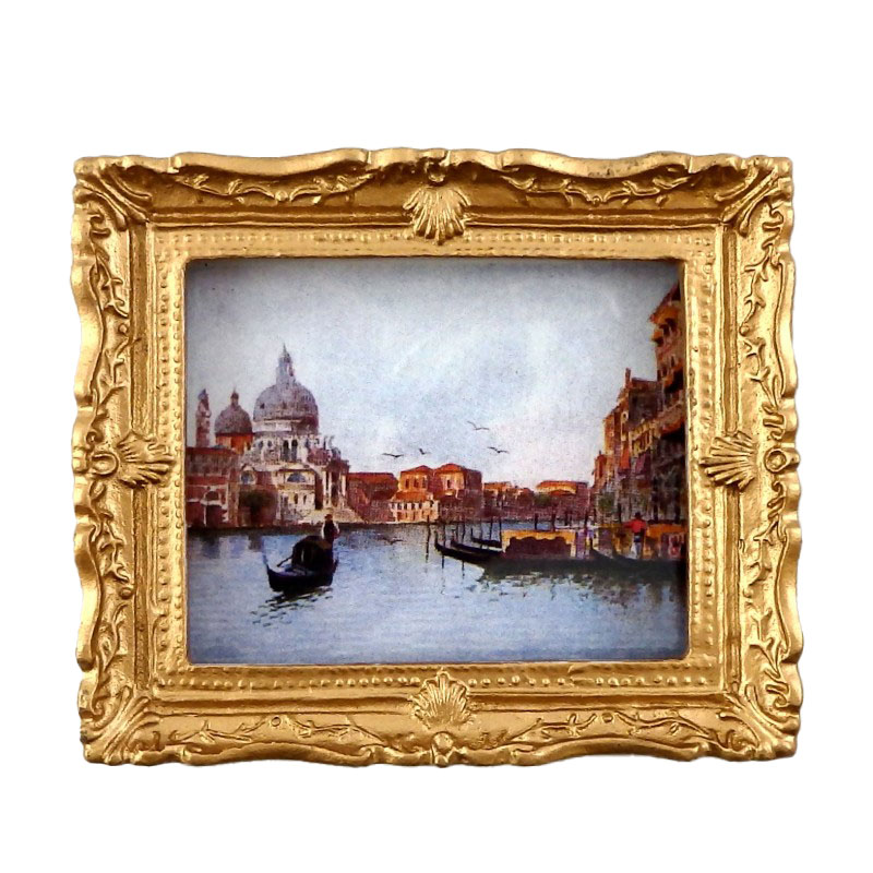Dolls House Miniature Venice Canal Scene Picture Painting Gold Frame
