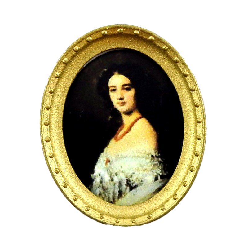 Dolls House Miniature Georgian Lady Portrait Picture Oval Gold Frame