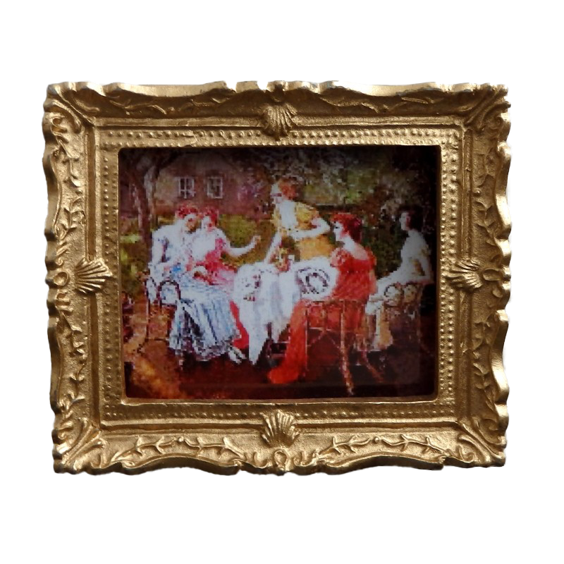 Dolls House Miniature Framed Victorian Sewing Party Painting