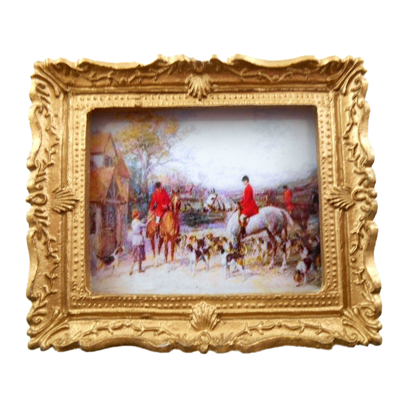 Dolls House Miniature Accessory 1:12 Gold Framed Hunting Scene Picture Painting