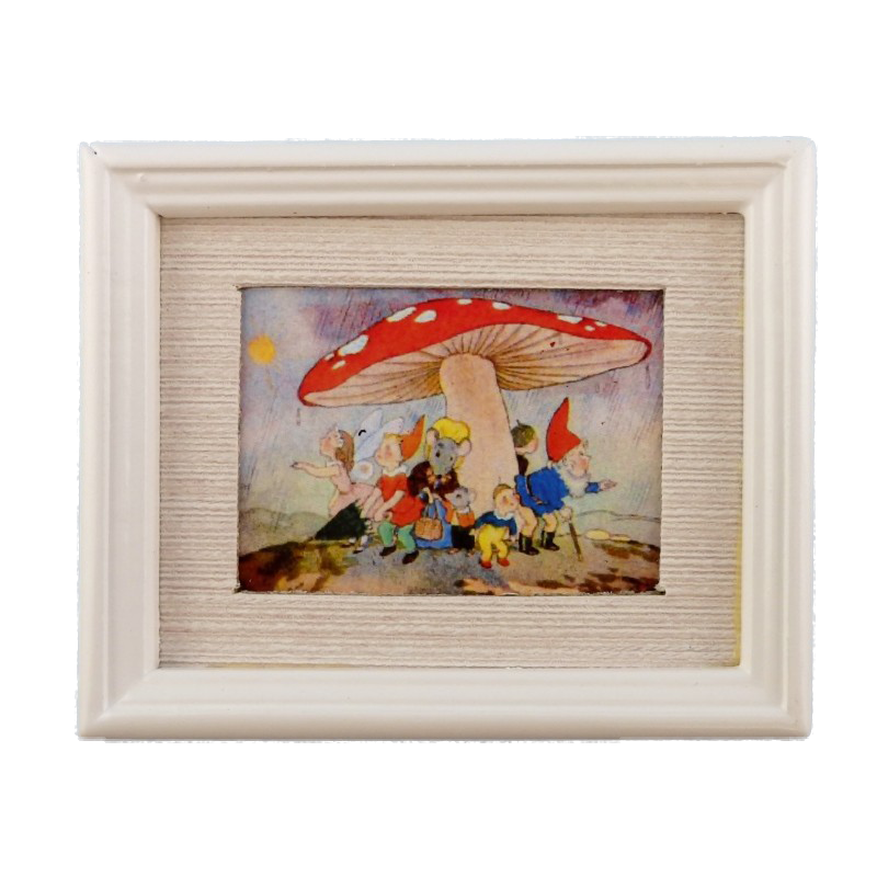 Dolls House Toadstool Shelter Painting White Frame Miniature Picture Accessory