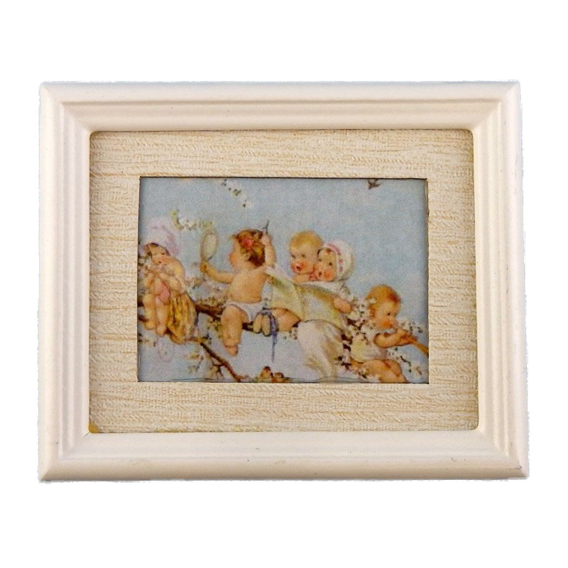 Dolls House Babies Branch Painting White Frame Miniature Accessory Picture