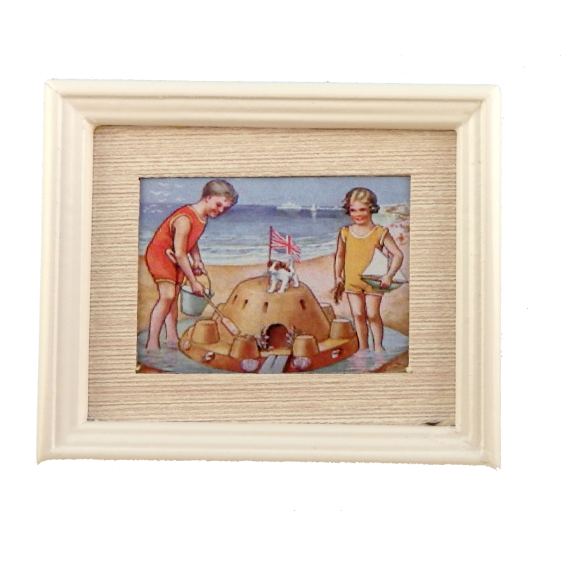 Dolls House Miniature Accessory The Sandcastle Painting White Frame