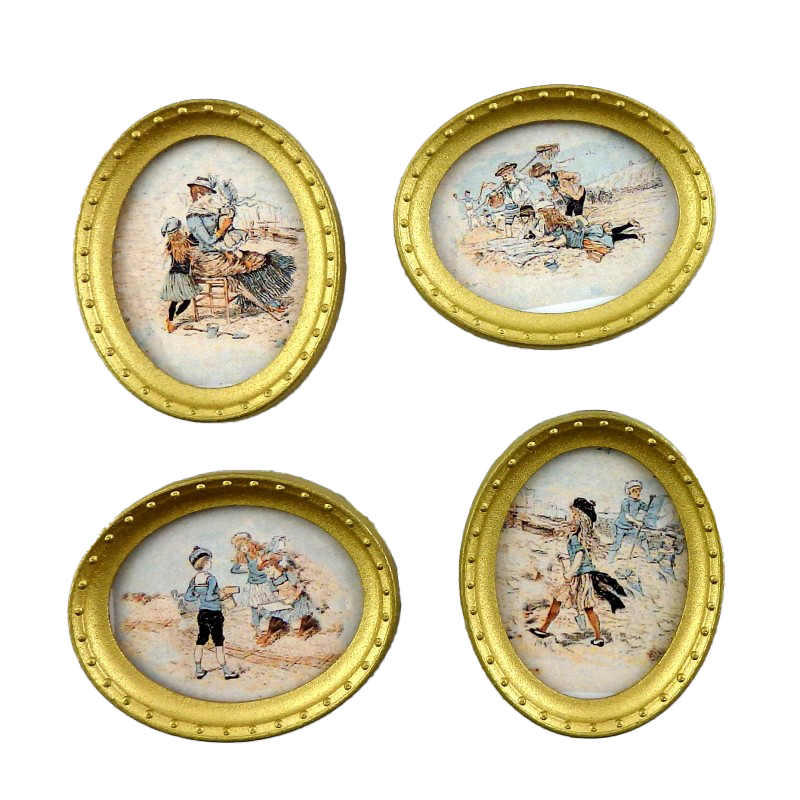 Dolls House Edwardian Beach Scene Pictures Oval Gold Frame Miniature Accessory