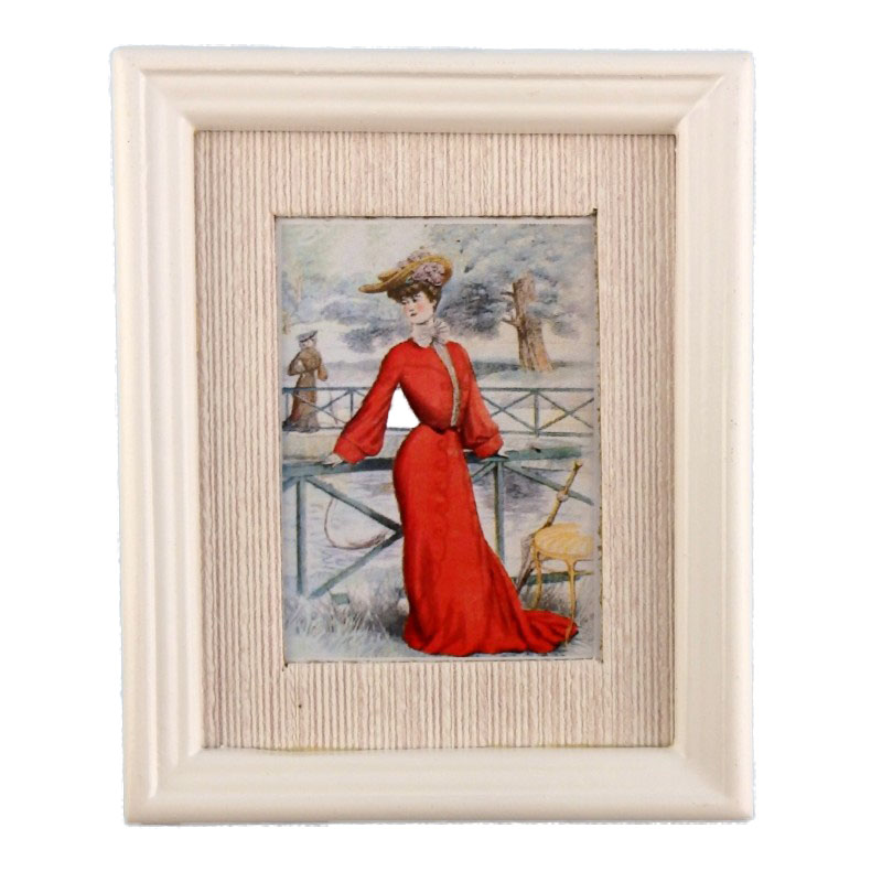 Dolls House Miniature Accessory Lady in Red Painting White Frame