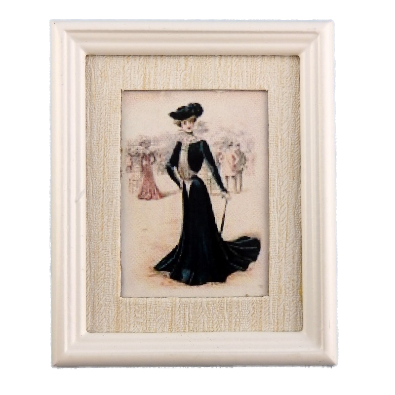 Dolls House Miniature Accessory Lady in Black Painting White Frame