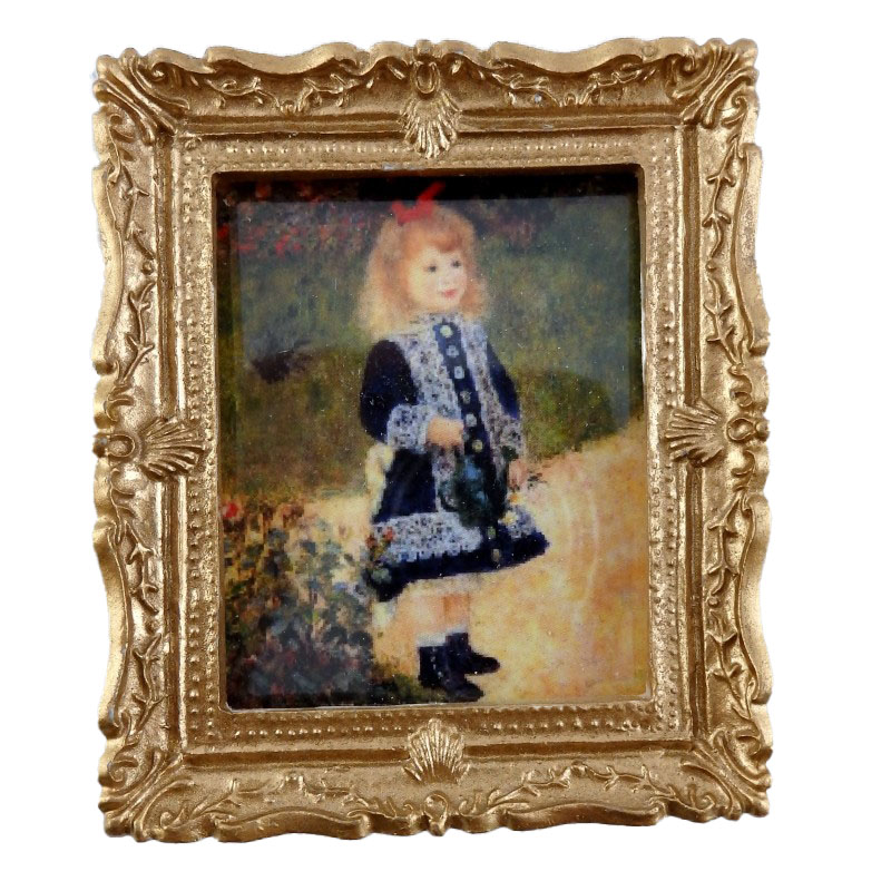 Dolls House Miniature Little Girl in Blue Painting Gold Frame