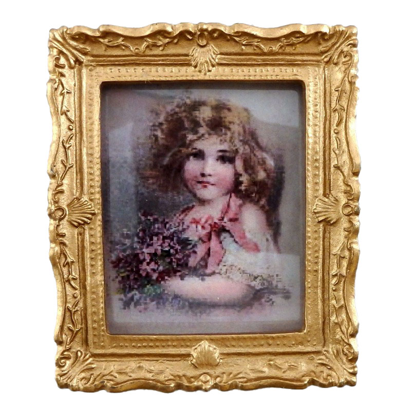 Dolls House Victorian Young Girl Painting Gold Frame Miniature Picture Accessory